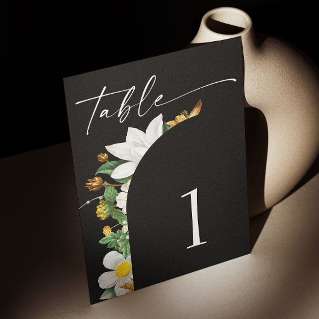 Black Floral Wedding | Botanical Romantic Arch Table Number (Creator Uploaded)