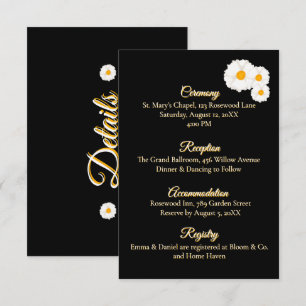 Black Floral Wedding Details Enclosure Card