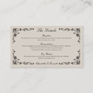 Black Floral Wedding Details Enclosure Card