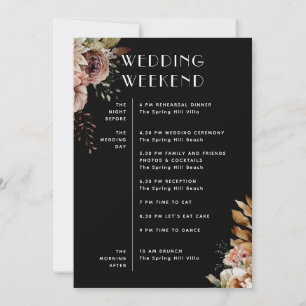 Black Floral Wedding Itinerary Weekend Timeline Invitation