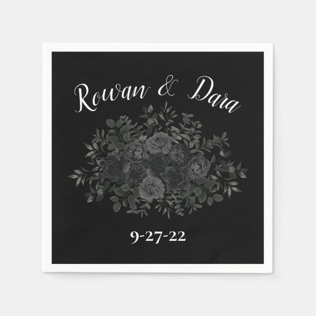 Black Floral Wedding Napkin (Front)