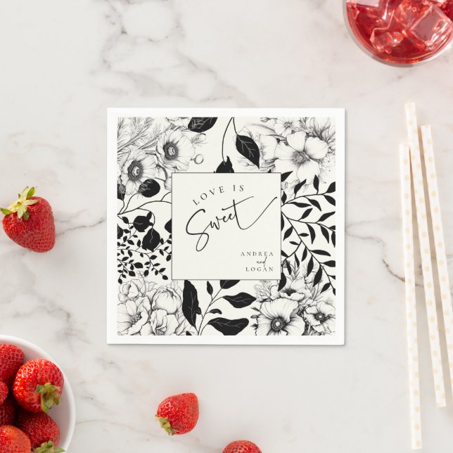 Black Floral Wedding Napkin (Insitu)