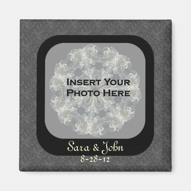 Black Floral Wedding Photo Personalized Magnet (Front)