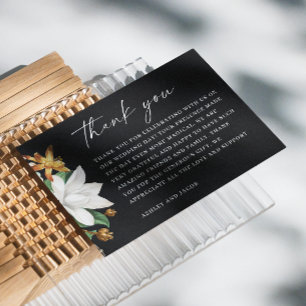 Black Floral Wedding Romantic Modern Script Thank You Card