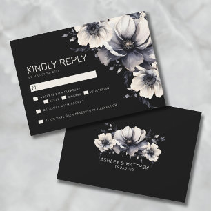 Black Floral Wedding RSVP Card