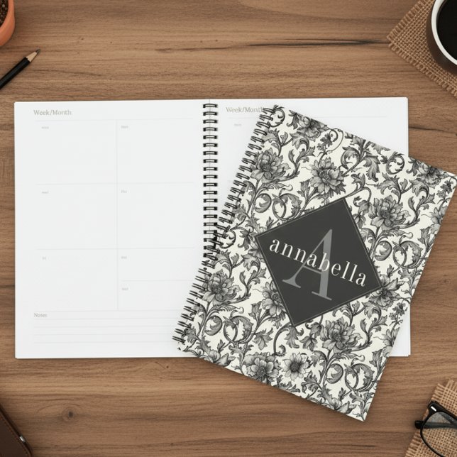 Black Floral William Morris Elegant Monogram Planner (Creator Uploaded)