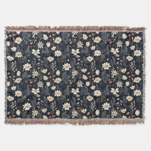Black floral with beige and orange throw blanket