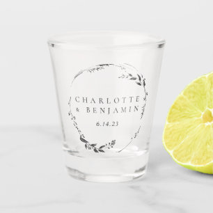 Black Floral Wreath Personalized Wedding Date   Shot Glass