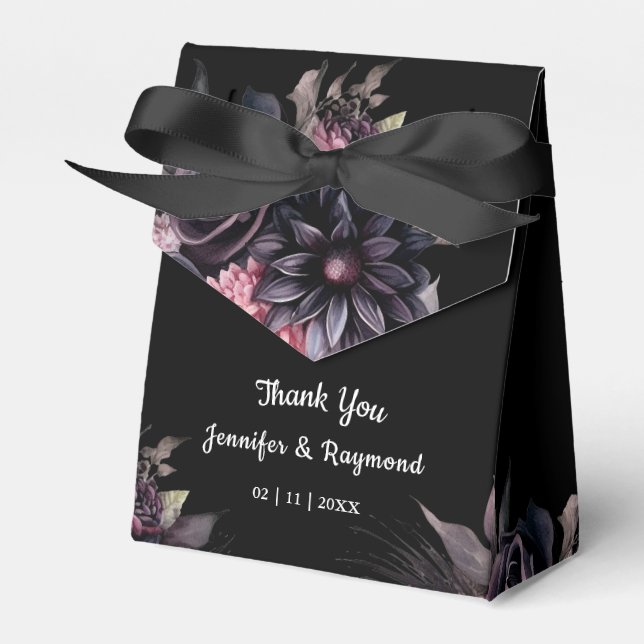 Black Florals Gothic Wedding Favor Box (Front Side)