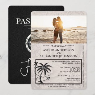 Black Florida Passport Wedding Invitation