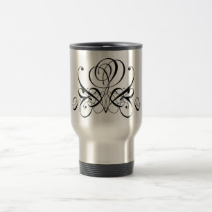 Black Flourish Rose Travel Mug