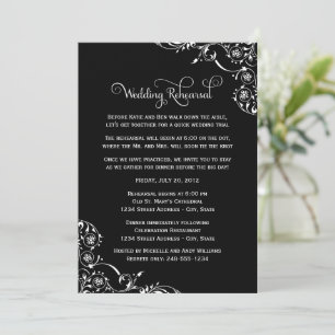 Black Flourish Wedding Rehearsal Invitation