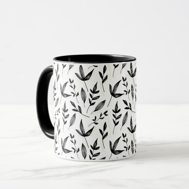 black flover pattern mug (Front Left)