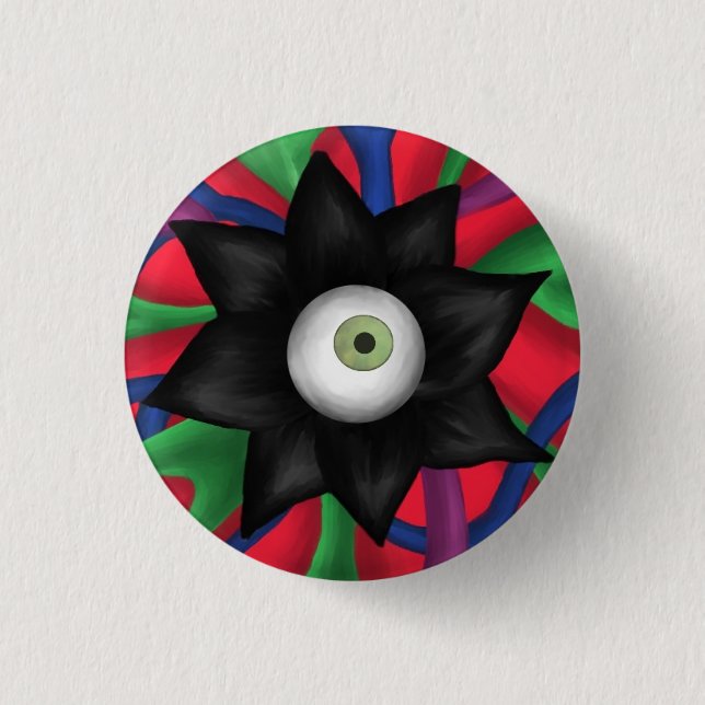 Black Flower 1 Inch Round Button (Front)