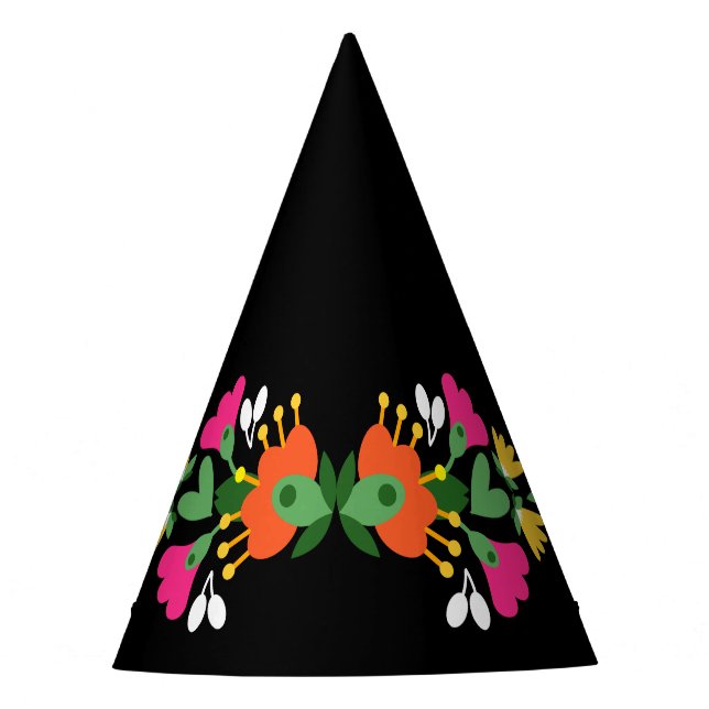 Black Flower Fiesta Mexican Embroidery Birthday Party Hat (Front)