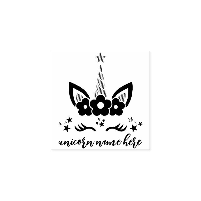 Black Flower Hair Unicorn Rubber Stamp (Imprint)