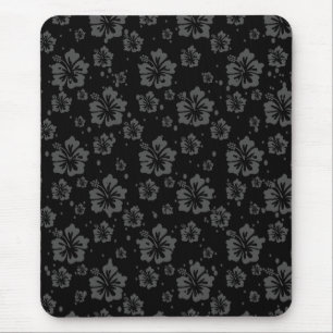 Black Flower Illustration on Black Background Mouse Pad