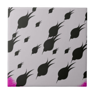 black flower in snow flakes tile