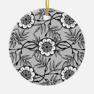 Black Flower Pattern Ceramic Ornament