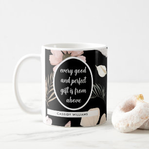 Black flower scripture coffee mug