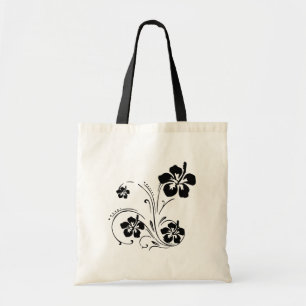 Black Flower Stencil Personalized Tote Bag