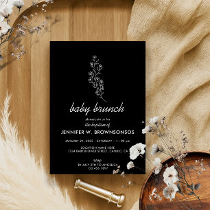 Black Flower Summer Fall Brunch Baptism Invitation