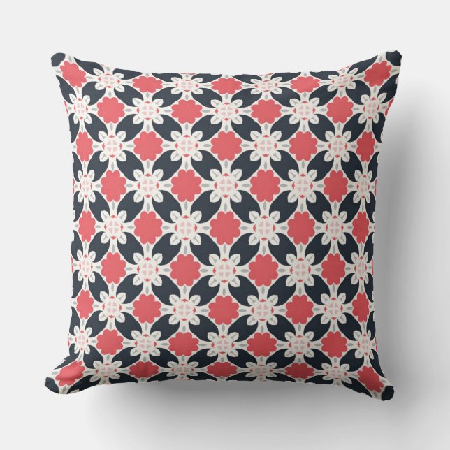 Black Flowers and Pink Flower Pattern Throw Pillow (Front)