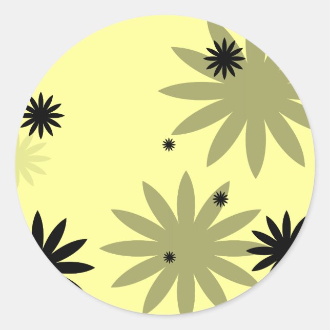 Black Flowers Classic Round Sticker (Front)