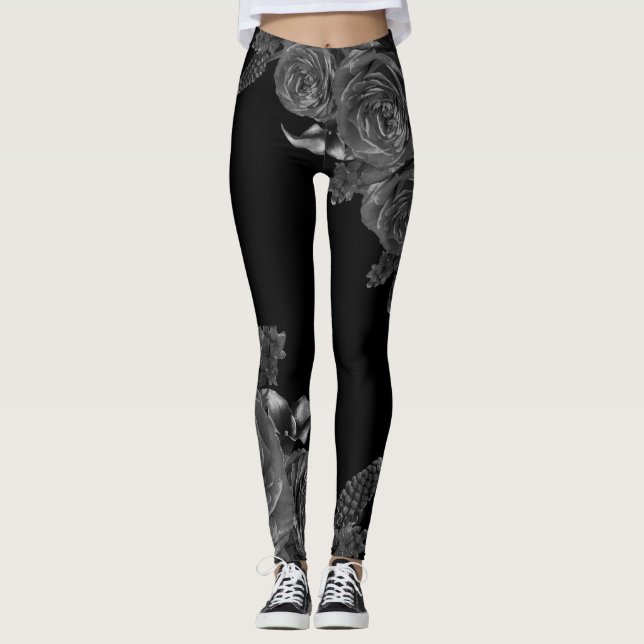 Black flowers composition leggings (Front)