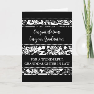 Black Flowers Granddaughter in Law Graduation Card
