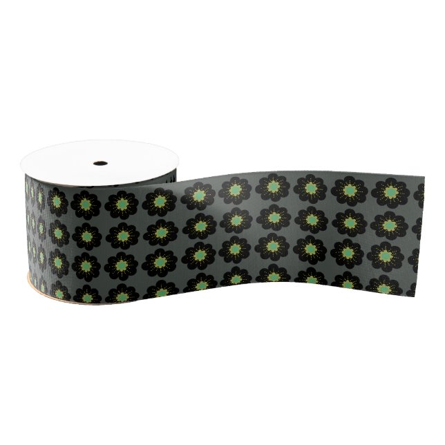 Black Flowers  Grosgrain Ribbon (Spool)