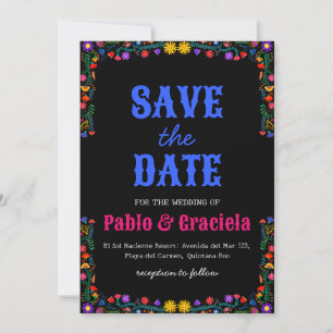 black flowers mexican save the date invitation