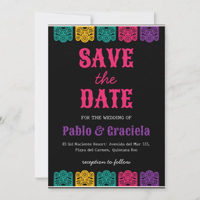 black flowers mexican save the date invitation (Front)