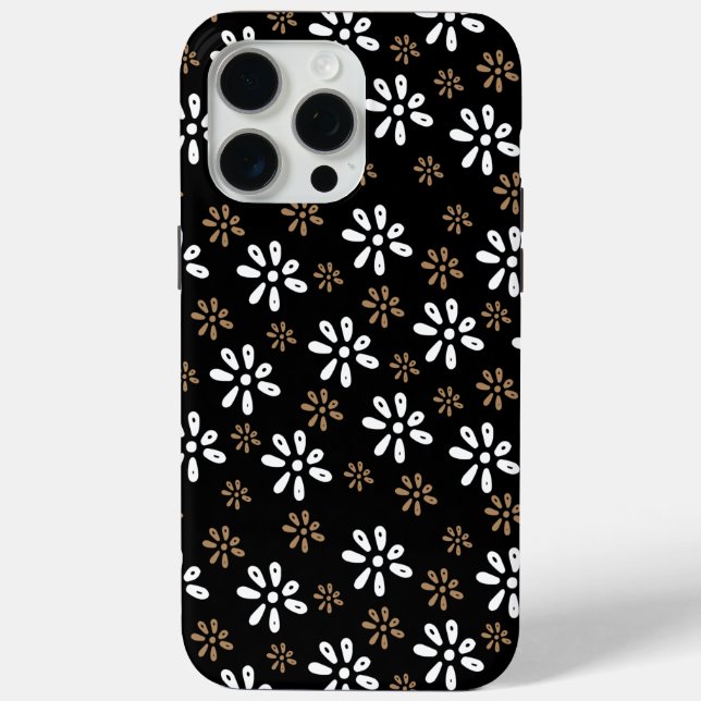 Black Flowers Pattern iPhone 15 Pro Max Case (Back)