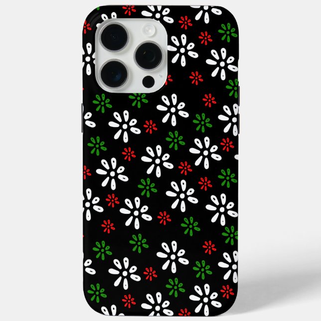 Black Flowers Pattern iPhone 15 Pro Max Case (Back)