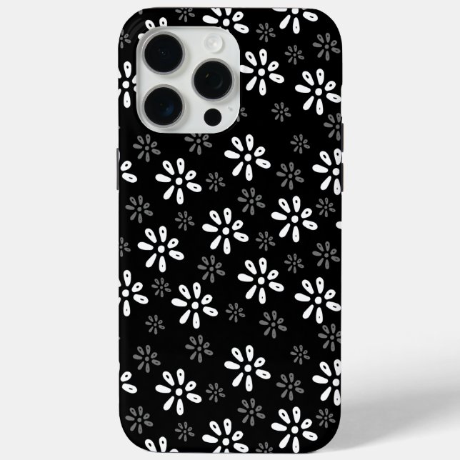 Black Flowers Pattern iPhone 15 Pro Max Case (Back)