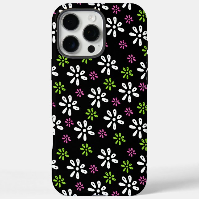 Black Flowers Pattern iPhone 16 Pro Max Case (Back)