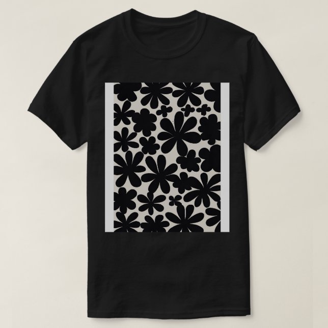 Black Flowers Pattern T-Shirt (Design Front)
