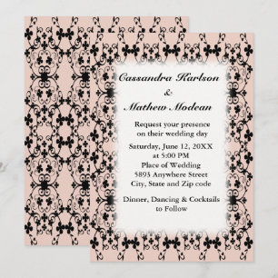 Black Flowers Vines Pale Dogwood or Colour Choice Invitation
