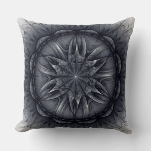 Black flowery spiritual pattern throw pillow