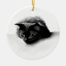 Black fluffy cat christmas ornament