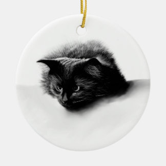 Black fluffy cat christmas ornament
