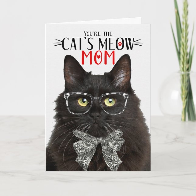 Black Fluffy Cat for Pet Mom on Mother's Day Holiday Card (Front)