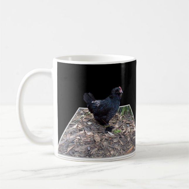 Black Fluffy Rooster, Coffee Mug (Left)