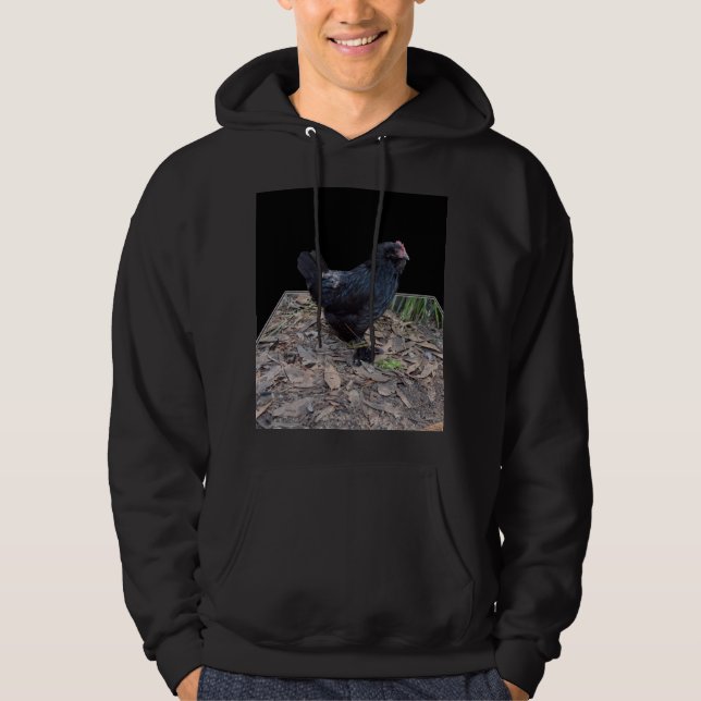 Black Fluffy Rooster Dimensional Art, Hoodie (Front)