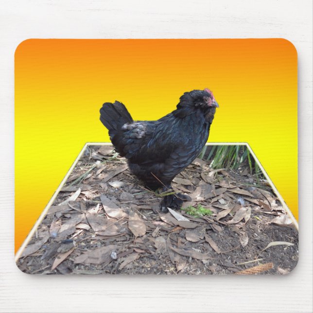 Black Fluffy Rooster Dimensional Art, Mouse Pad (Front)