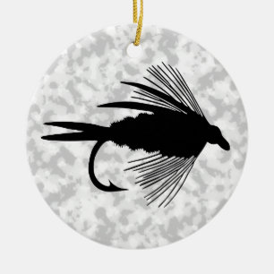 Black fly fishing lure ceramic ornament