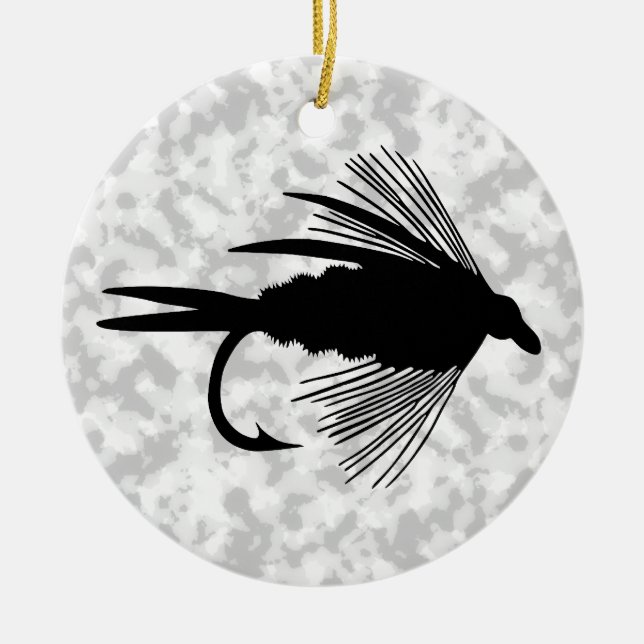 Black fly fishing lure ceramic ornament (Front)