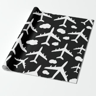 Black flying airplanes aircraft pattern design wrapping paper