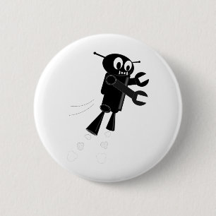 Black Flying Robot 2 Inch Round Button